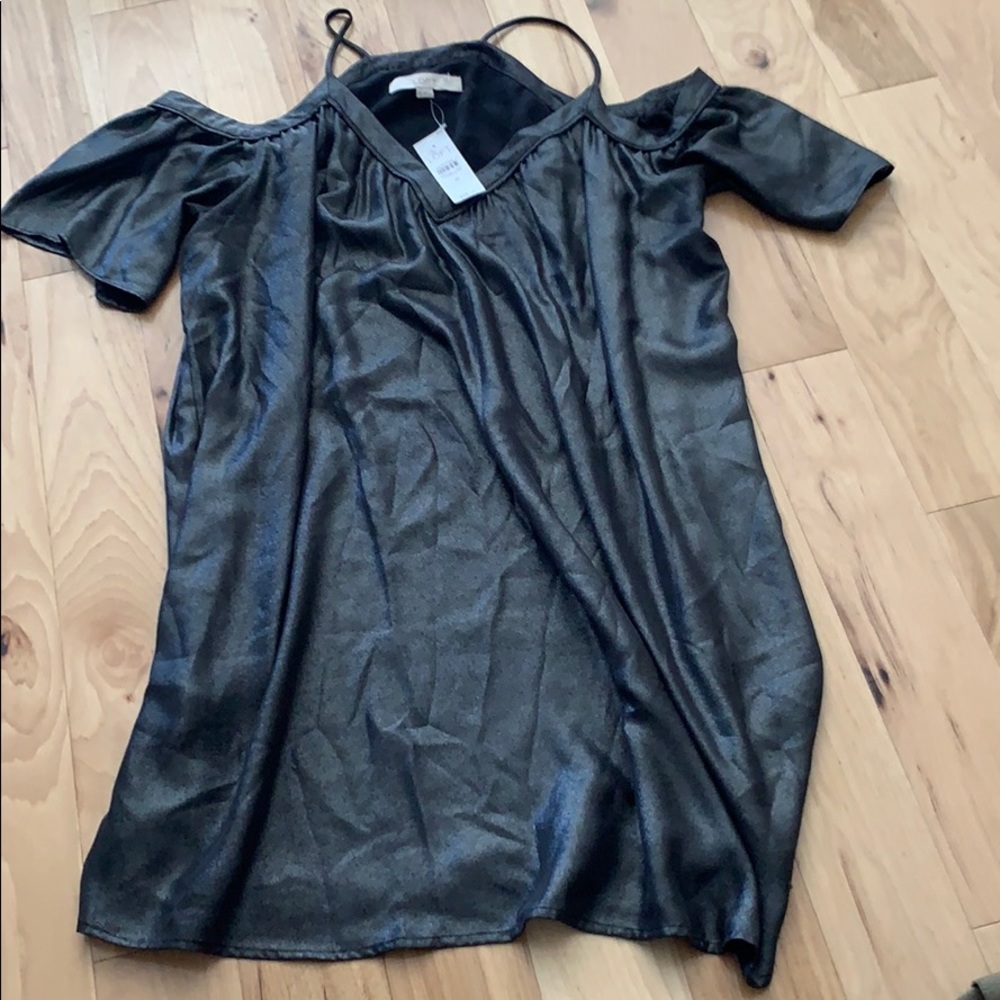 Loft off shoulder flowy metallic dress